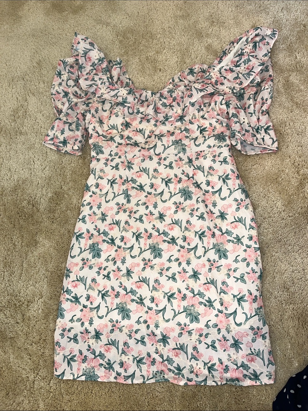 Girls Pink Floral Ruffle Sleeve Dress